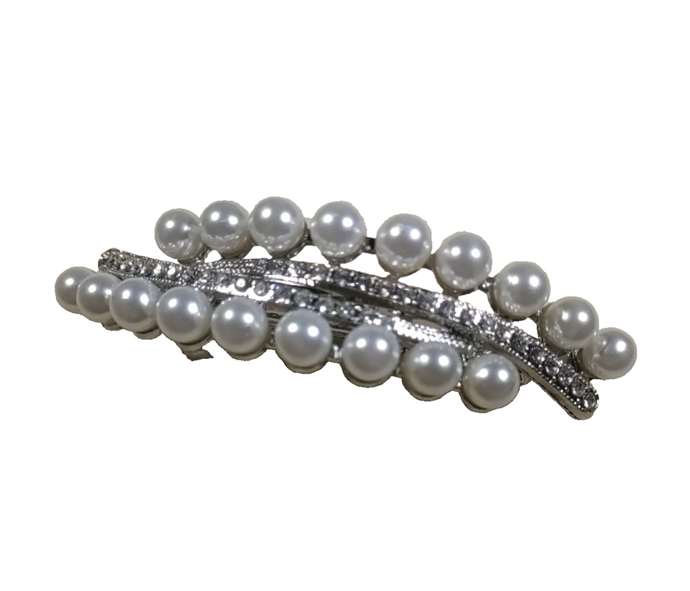 Faux Pearl Rhinestone Hair Barrette Tension Clip Wedding Prom Party Elegant...